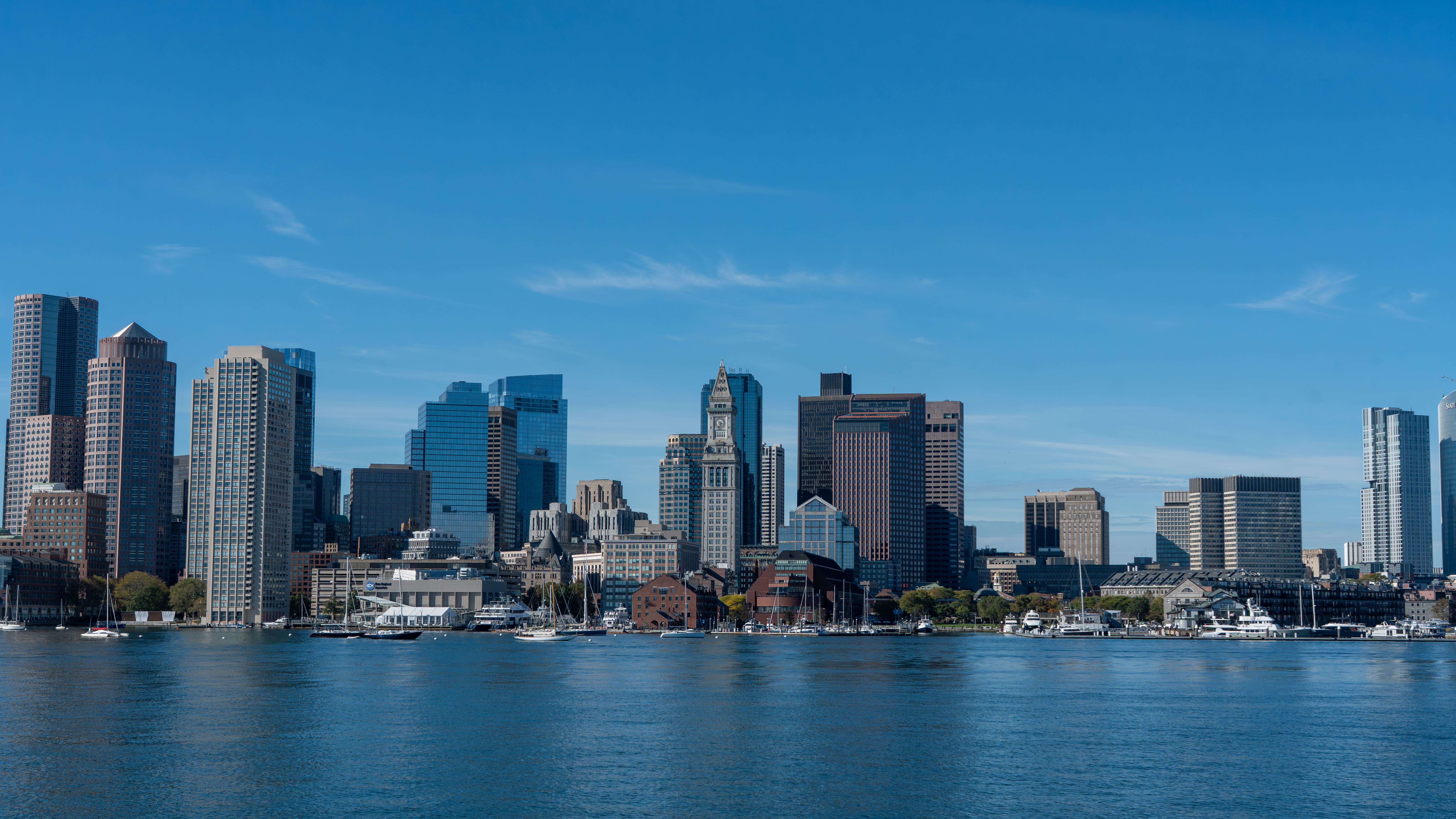 Full Boston skyline with the Custom House Tower clock