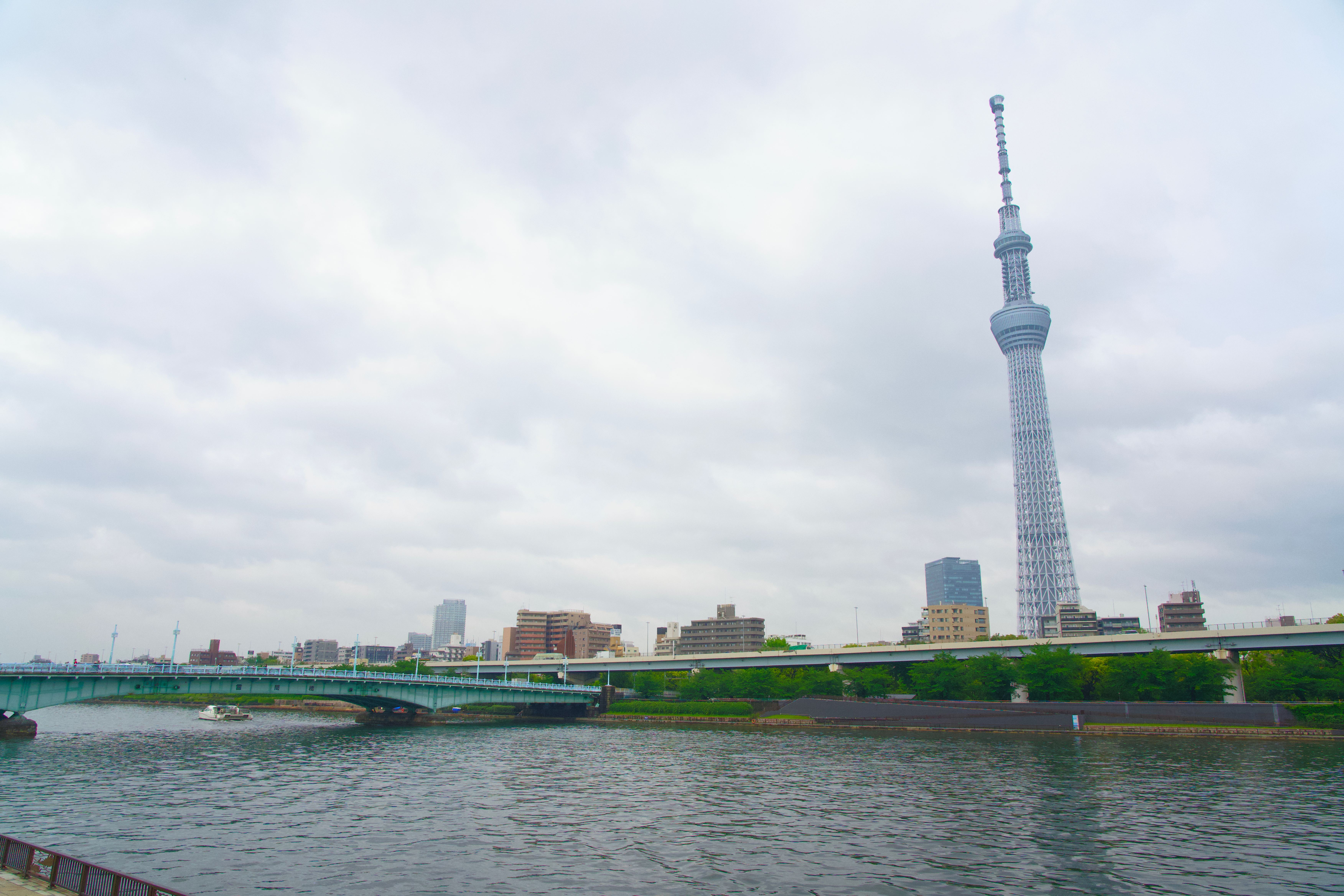 Tokyo Skytree over the Sumida River on an overcast day