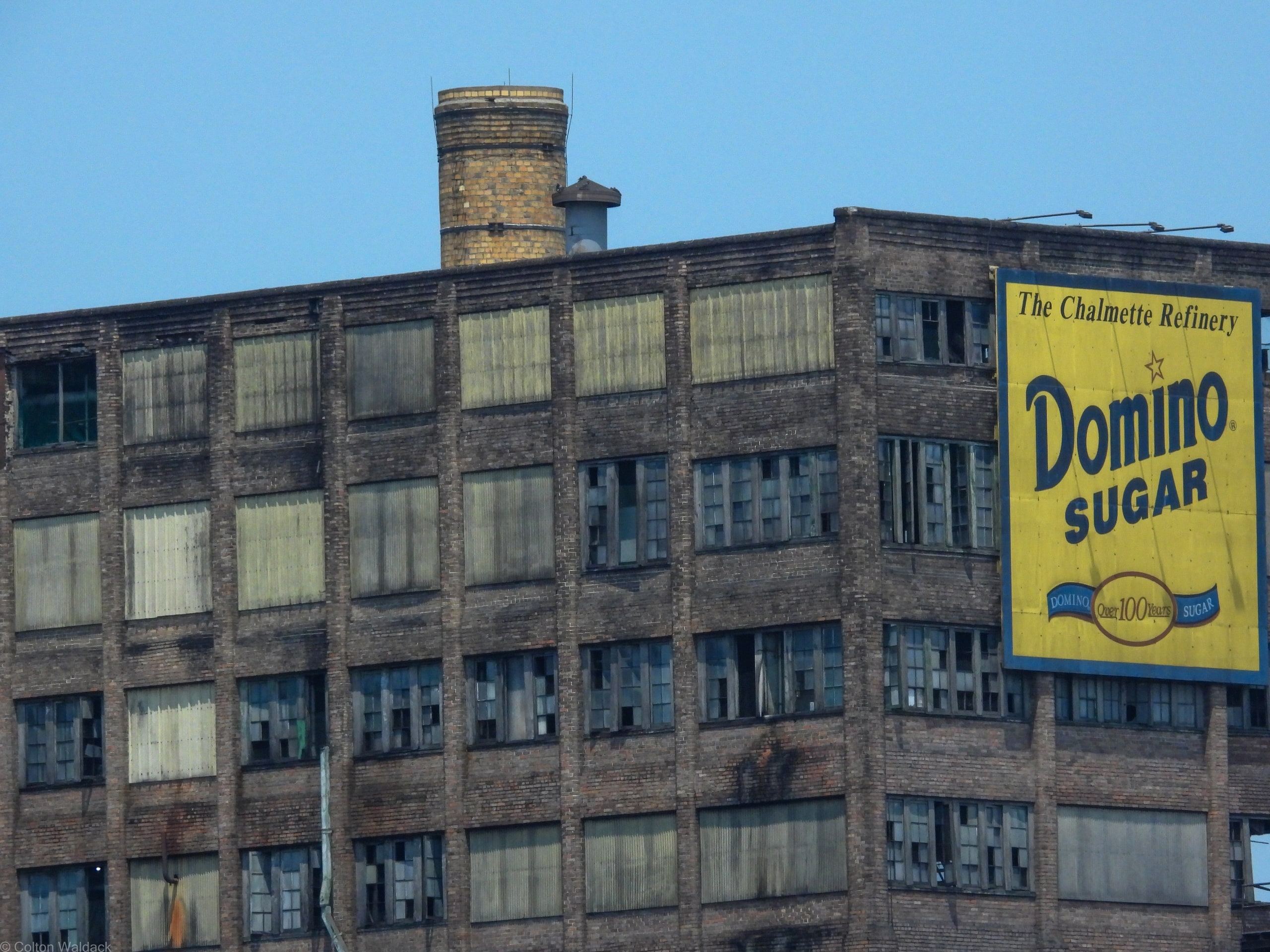 Domino Sugar sign on the weathered Chalmette refinery building